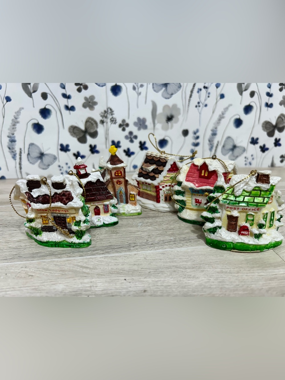 Vintage Russ Berrie Christmas Village Ornaments Lot of 6